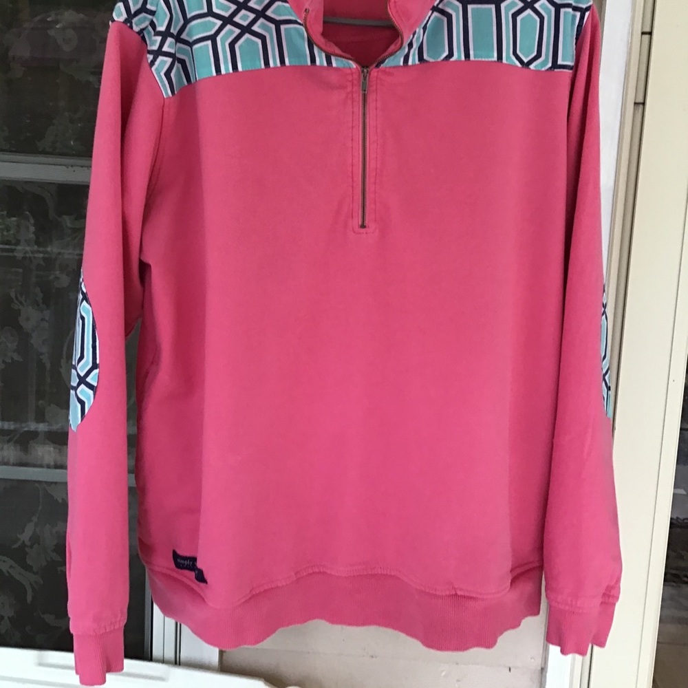 Top Simply Southern Women’s large pink & aqua sweatshirt zip front EUC - Picture 4 of 12